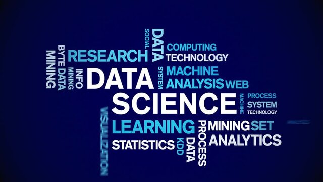 4k Data Science Animated Tag Word Cloud;Text Design big data Animation typography seamless loop.