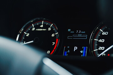 Modern car instrument panel dashboard - car speedometer for speed.