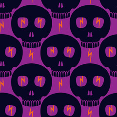 Skulls pattern on purple background.