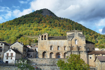 Fototapeta na wymiar San Pedro Siresa romanesque monastery church in Siresa village, Huesca province, Spain
