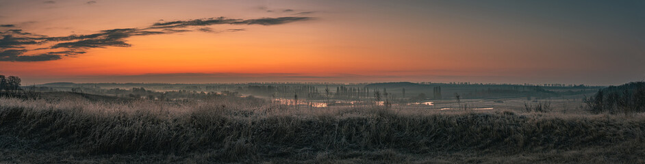 Winter moring among fields