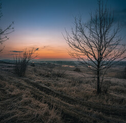 Winter moring among fields