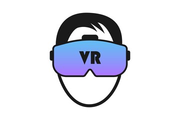 Icon man in vr glasses, 360, virtual reality, logo, gaming equipment. Vector EPS10