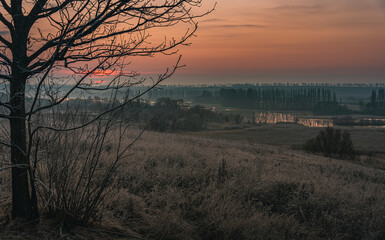 Winter moring among fields