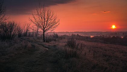 Winter moring among fields