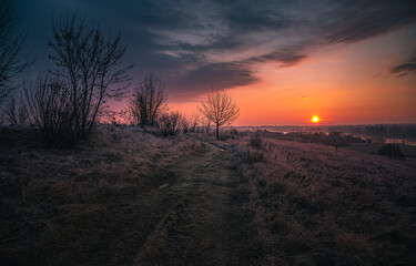 Winter moring among fields