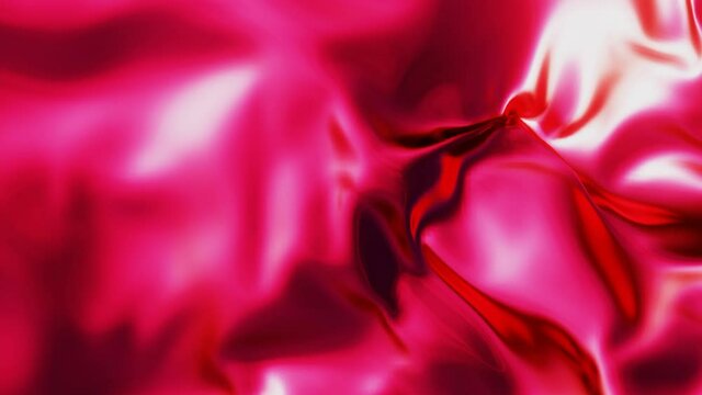 Abstract cloth texture, liquid pink pattern waving, motion graphics background. Wavy reflection surface, ripples, deep pink flag video waving in wind. 3D render animation of flowing-textil