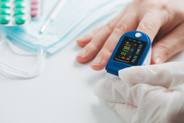 Pulse Oximeter finger digital device to measure oxygen saturation in blood.