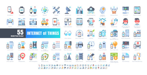64x64 Pixel Perfect. Internet of Things (IOT). Flat Color Icons Vector. for Website, Application, Printing, Document, Poster Design, etc.