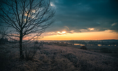 Winter moring among fields