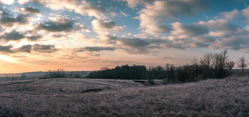Winter moring among fields