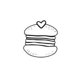 Sweet macaron icon. Doodle clip art. Outline design.