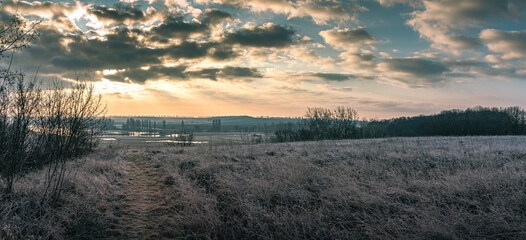 Winter moring among fields