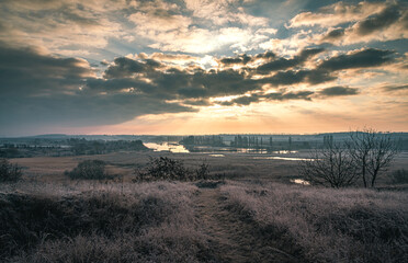 Winter moring among fields