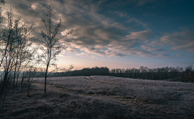 Winter moring among fields