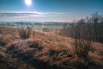 Winter moring among fields