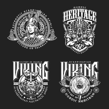 Nordic viking vintage emblems set
