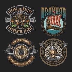 Colorful viking vintage badges