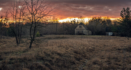 Winter moring among fields