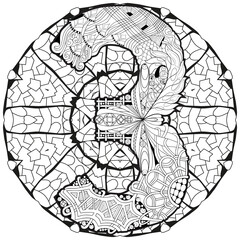 Mandala with numero three for coloring. Vector decorative zentangle