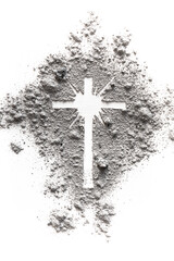 Ash Wednesday and Lent cross made of dust as Jesus suffering, christian religion symbol with light glow