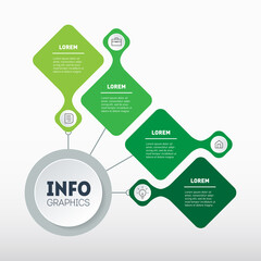 Business presentation concept with 4 options, steps or processes. 4-steps Ecological infographics template. Development and growth of the eco business. Time line of tendencies of four parts. Vector.