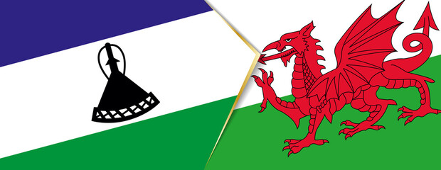 Lesotho and Wales flags, two vector flags.