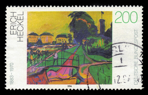 GERMANY - CIRCA 1994: a stamp printed in the Germany shows "Dresden Landscape" - painting by Erich Heckel, series german paintings of the 20th century, circa 1994
