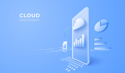 Big data digital technology for business analytic concept. 3D mobile phone with cloud background. vector art illustration