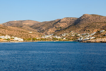 Fototapeta na wymiar Coast of Sikinos, one of the most secluded Greek islands of the Cyclades. Greece