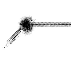 Vector Crash test  Print . Textured Tire Track . Design Element . Car tread silhouette . Mud splash grunge texture. Tyre track banner 