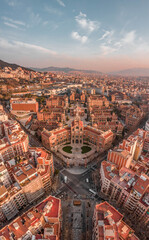 Naklejka premium Aerial drone shot of Barcelona near Turo de la Rovira in morning sunrise