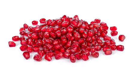 pomegranate seeds isolated on white background.