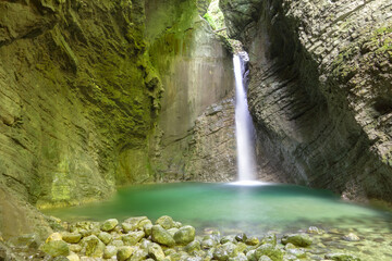 Fototapeta na wymiar Kozjak waterfall in Kobarid, Slovenia