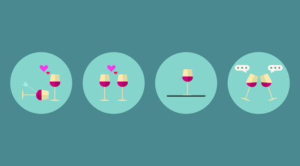 wine, vector designed in flat, meeting and talking concept, placed in blue circles on white background