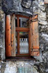 old window in house, facade