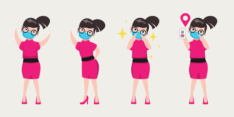 Cute woman protects herself from COVID-19 when outside.