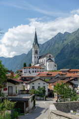Church of the Sacred Heart and village of Dreznica near Kobarid Slovenia