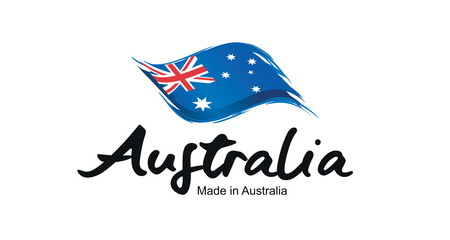 Made in Australia handwritten flag ribbon typography lettering logo label banner - obrazy, fototapety, plakaty