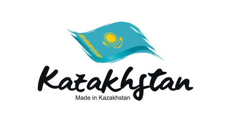 Made in Kazakhstan handwritten flag ribbon typography lettering logo label banner