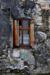 old window in house, facade