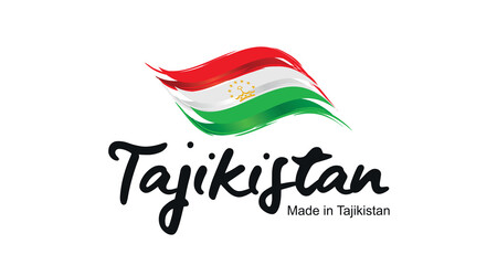 Made in Tajikistan handwritten flag ribbon typography lettering logo label banner
