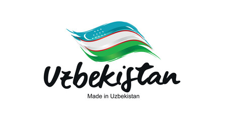 Made in Uzbekistan handwritten flag ribbon typography lettering logo label banner