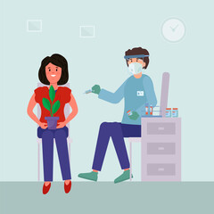 A vaccine against the virus. The concept of family vaccination for immune health. A doctor gives an injection of a vaccine against the virus in the hospital. Health care, treatment, prevention and