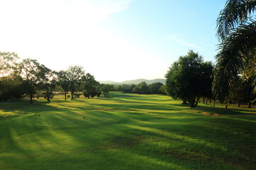 Fototapeta na wymiar beautiful golf course at the sunset, sunrise time. , morning time