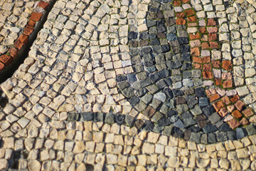 Naklejka premium Ancient mosaic. Ruins of an ancient Greek city by the sea. Chersonesos. Ancient city. Black Sea.