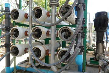 Pressure vessels is part of a water treatment system or water filter system in an industrial plant.