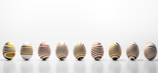Elegant shiny Easter eggs painted in golden stripes.