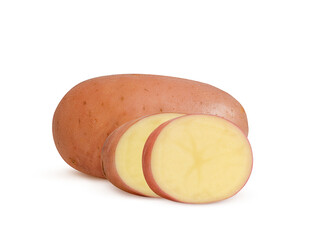 raw potato tuber on white background