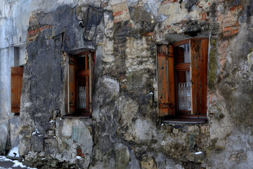 old windows in house, facade